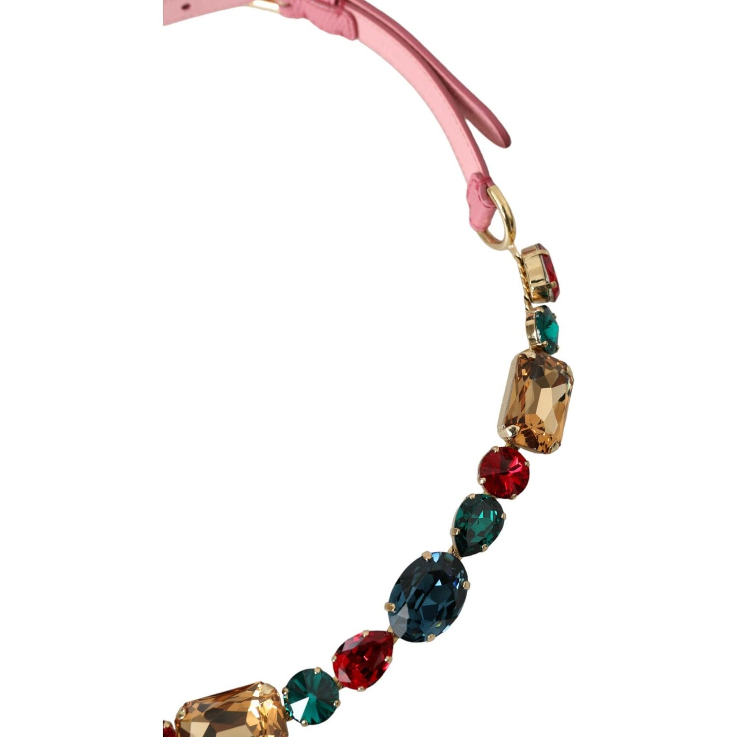 Dolce & Gabbana Pink Leather Crystal Chain Embellished Belt