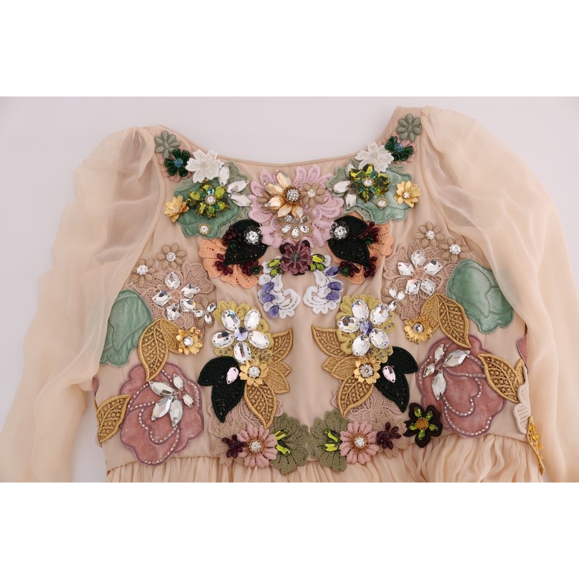 Dolce & Gabbana Pink Silk Floral Crystal Maxi Gown Dress