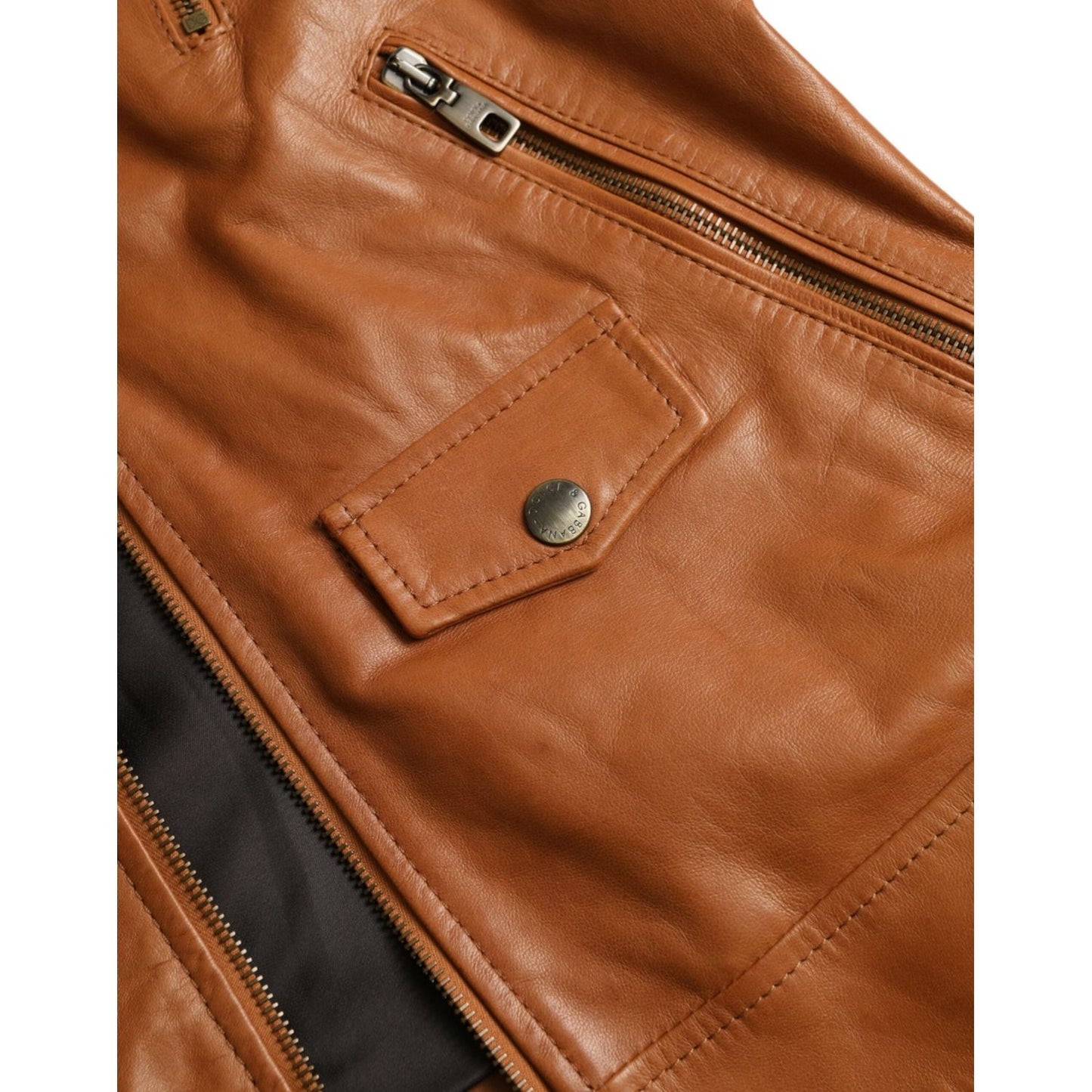 Dolce & Gabbana Brown Lamb Leather Full Zip Blouson Jacket