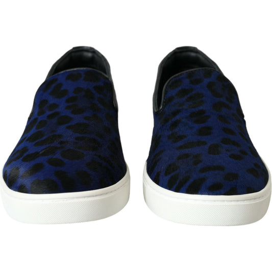 Dolce & Gabbana Blue Calfskin Hair Leopard Sneakers Shoes MV5637-40.5