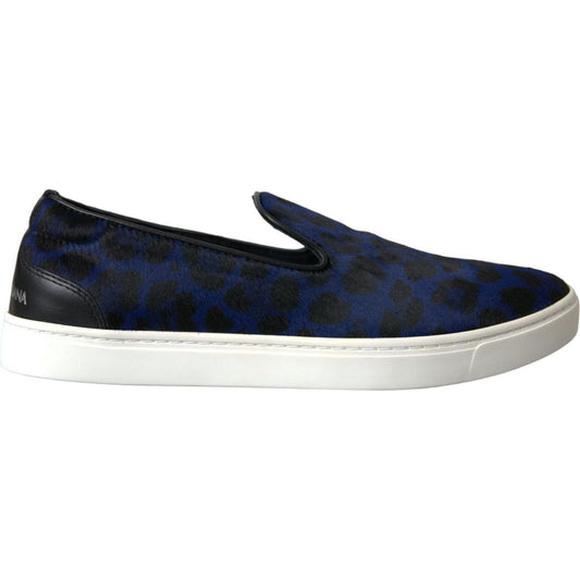 Dolce & Gabbana Blue Calfskin Hair Leopard Sneakers Shoes MV5637-40.5
