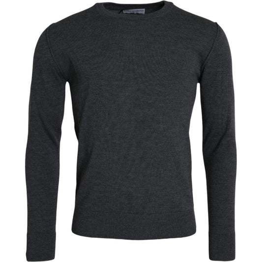 Dolce & Gabbana Dark Gray Wool Crew Neck Pullover Sweater