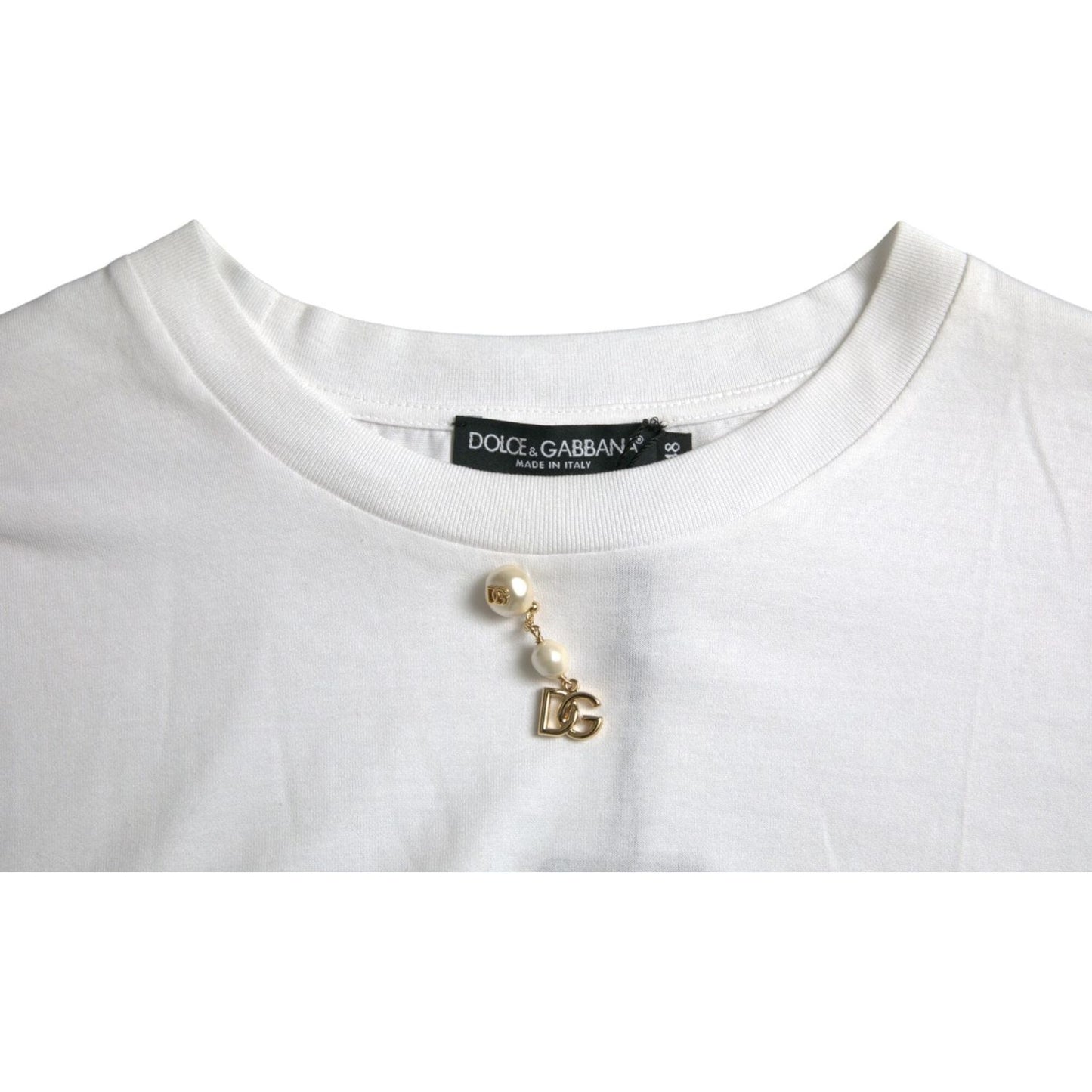 Dolce & Gabbana White Embellished Cotton Crew Neck T-shirt