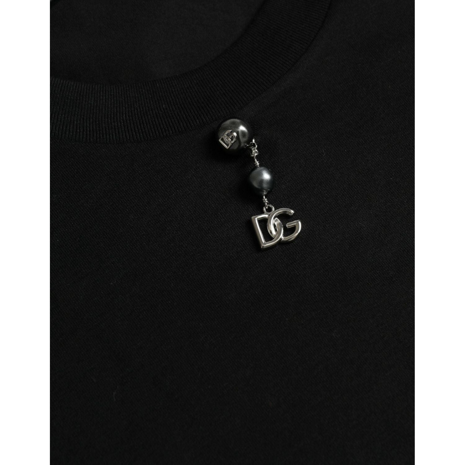 Dolce & Gabbana Black Embellished Cotton Crew Neck T-shirt