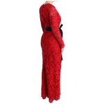 Dolce & Gabbana Red Floral Ricamo Sheath Long Dress SIG60570-1