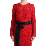 Dolce & Gabbana Red Floral Ricamo Sheath Long Dress SIG60570-1