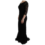 Dolce & Gabbana Black Floral Ricamo Sheath Long Dress SIG60580-1