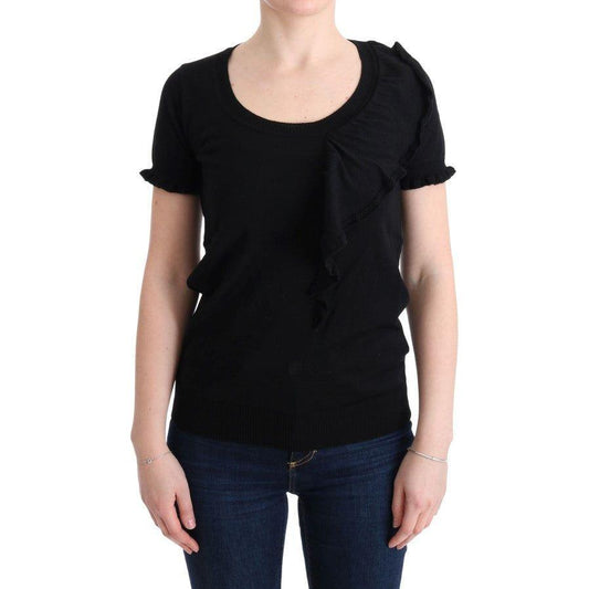 MARGHI LO' Black 100% Lana Wool Top Blouse T-shirt