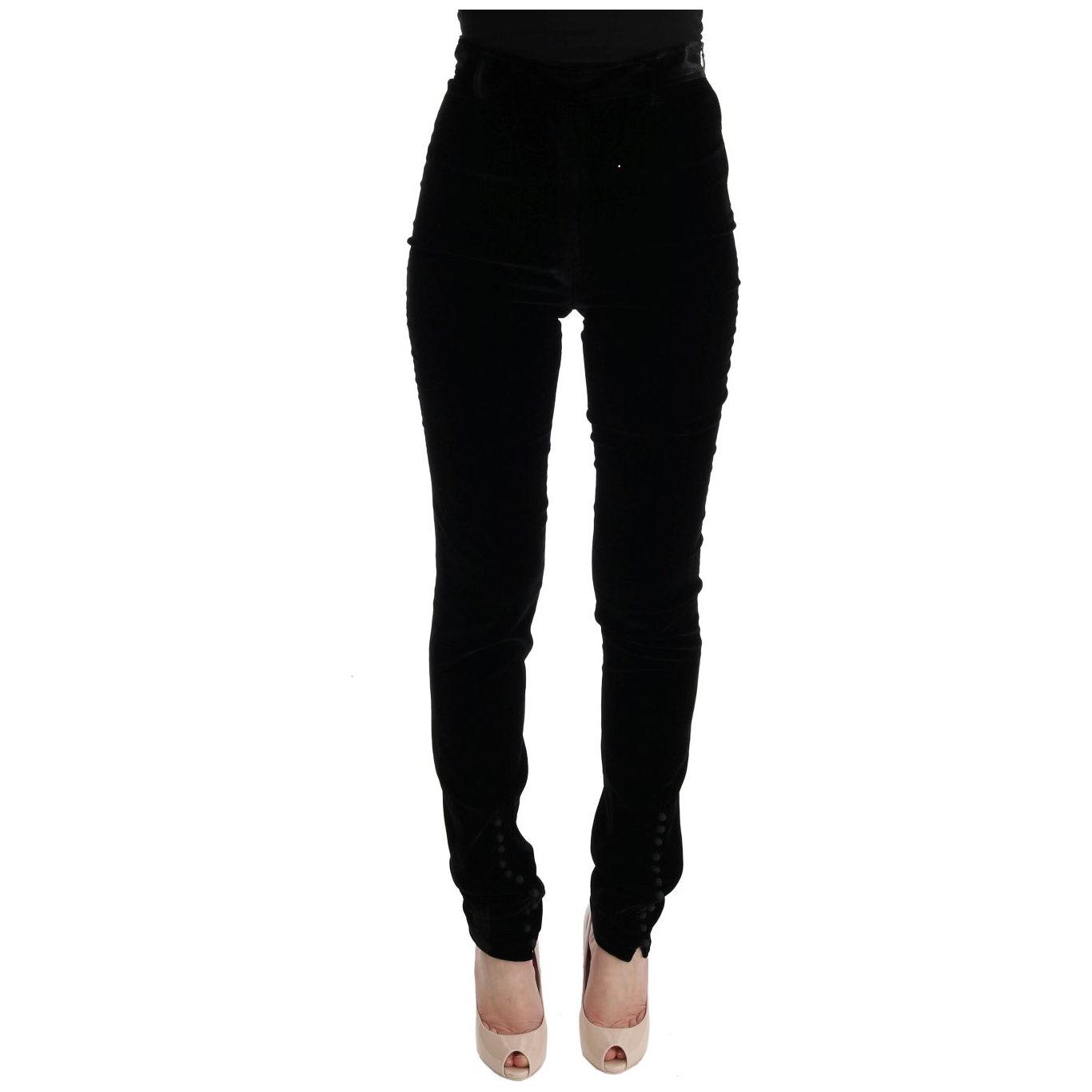 Ermanno Scervino Black Velvet Slim Fit Pants Jeans & Pants