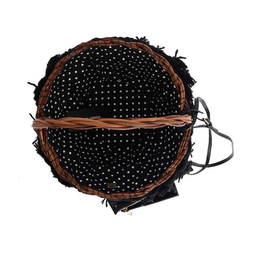 حقيبة دلو أنيقة من القش باللونين البيج والأسود من دولتشي آند غابانا