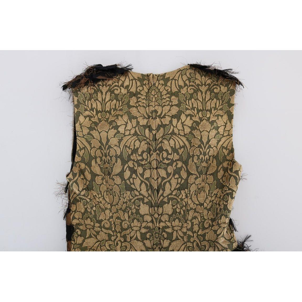 Dolce & Gabbana Black Silk Brown Fringes A-Line Dress