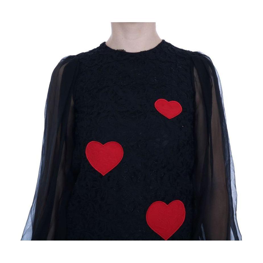 Dolce & Gabbana Black Lace Red Heart Shift Dress