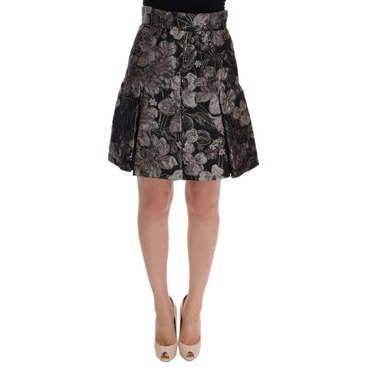 Dolce & Gabbana Black Silver Brocade Floral Skirt