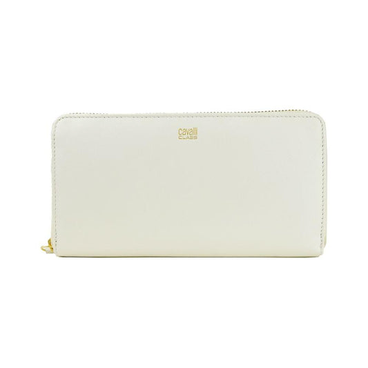 Cavalli Class White Calfskin Women Wallet WOMAN WALLETS Cavalli Class Light Gray