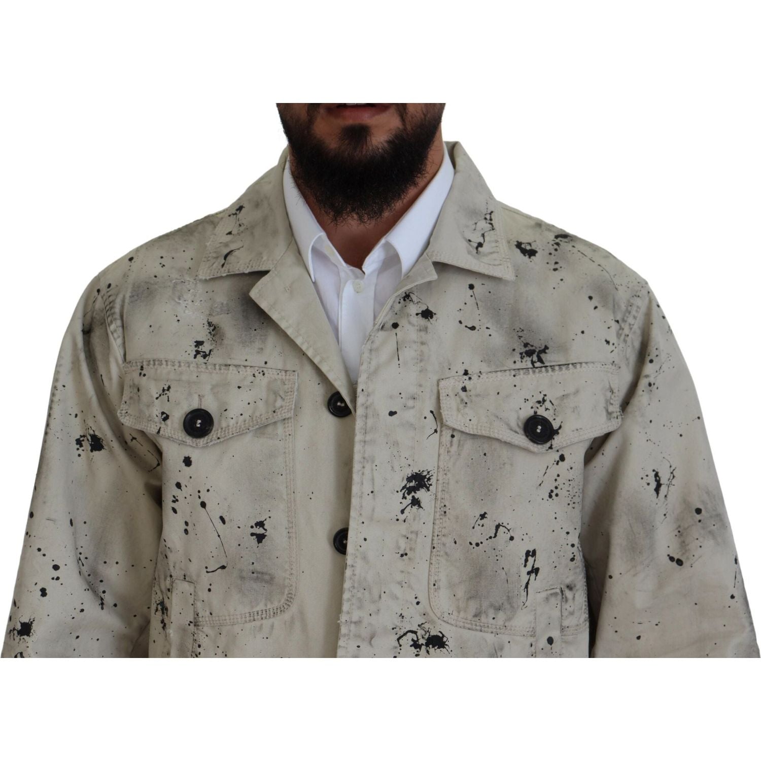 سترة جينز كاجوال بطبعة بقع سوداء وبيضاء من Dsquared²