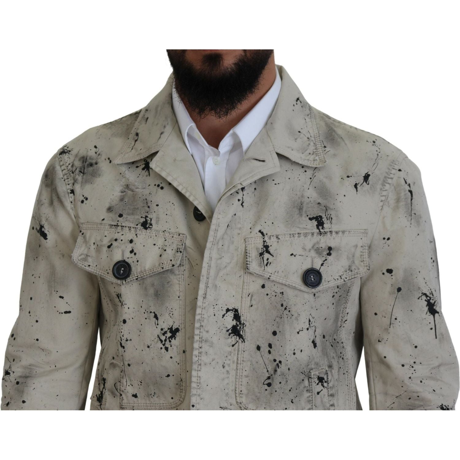 سترة جينز كاجوال بطبعة بقع سوداء وبيضاء من Dsquared²