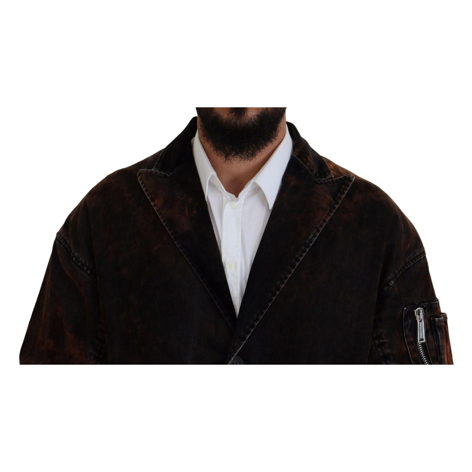 معطف رجالي طويل من القطن بأزرار كاملة باللون البني من Dsquared²
