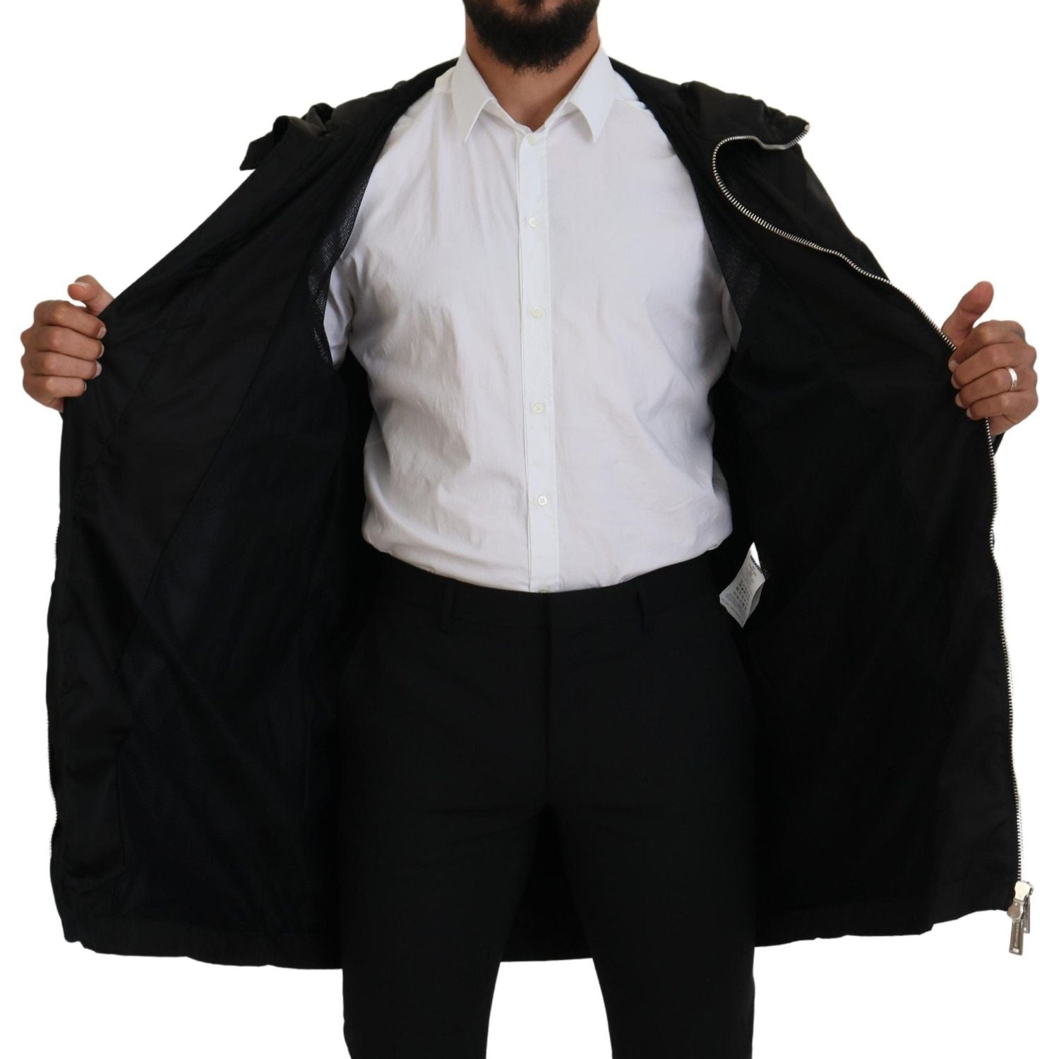 معطف طويل بغطاء رأس من النايلون بطبعة باللونين الأسود والأبيض من Dsquared²