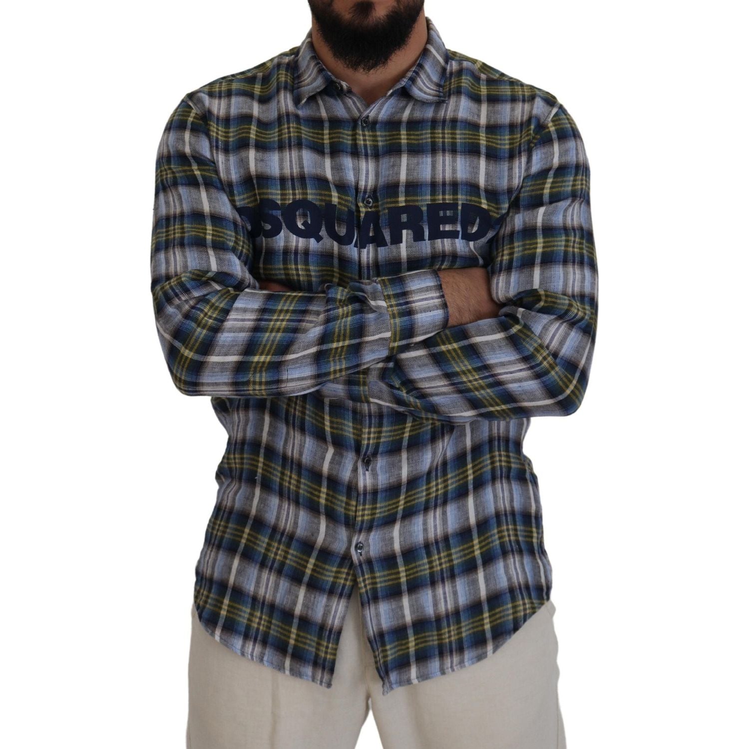 قميص رجالي كاجوال من Dsquared² متعدد الألوان بأكمام طويلة ومربعات