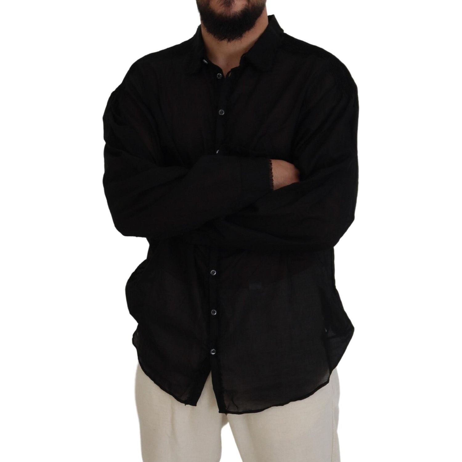قميص رسمي بأكمام طويلة وياقة من القطن باللون الأسود من Dsquared²