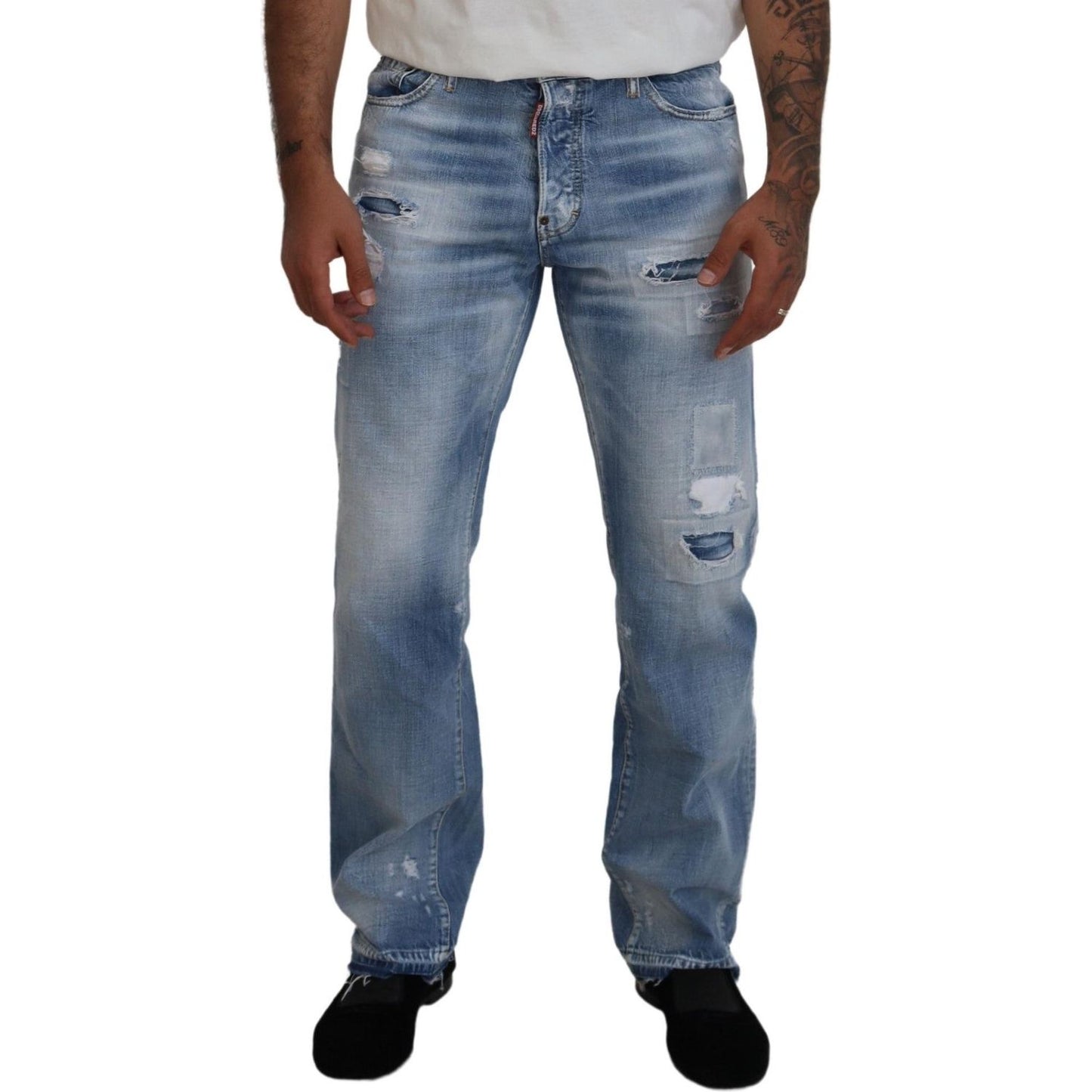 Dsquared² Blue Washed Straight Fit Men Casual Denim Jeans Dsquared² Dim Gray