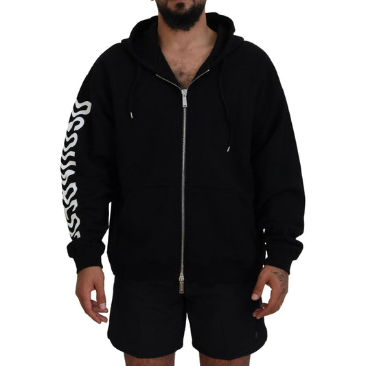 Dsquared² Black Hooded Full Zip Printed Sleeves Sweater Dsquared² Black