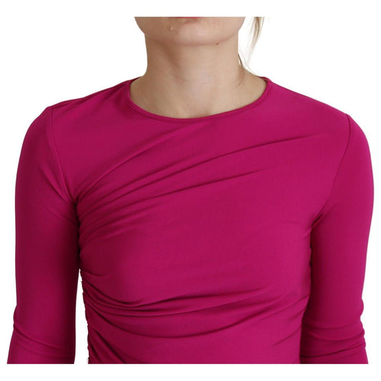 Dsquared² Fuchsia Viscose Long Sleeves Ruched Mini Dress Dsquared² Maroon