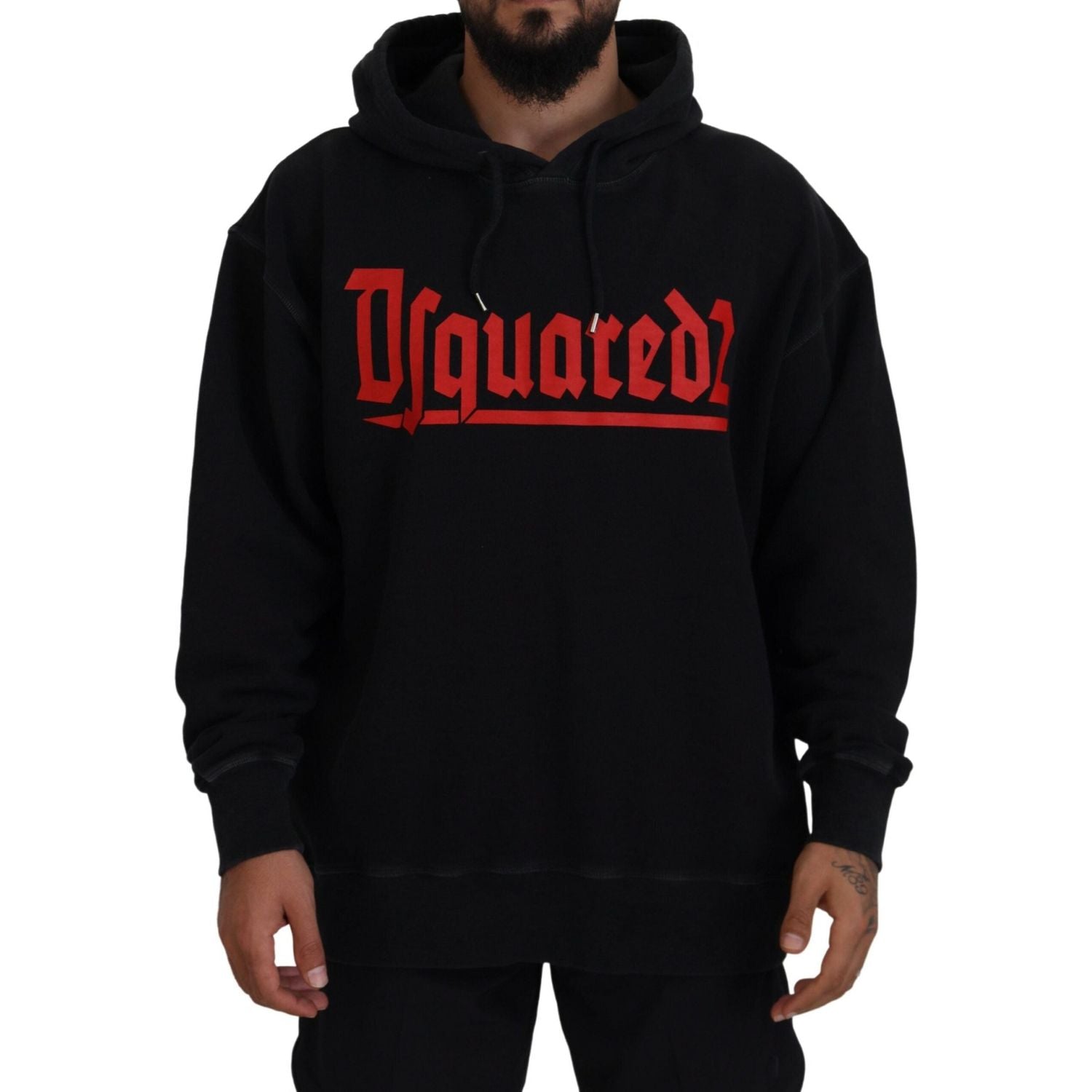 سترة رجالية مطبوعة بغطاء رأس من القطن الأسود من Dsquared²