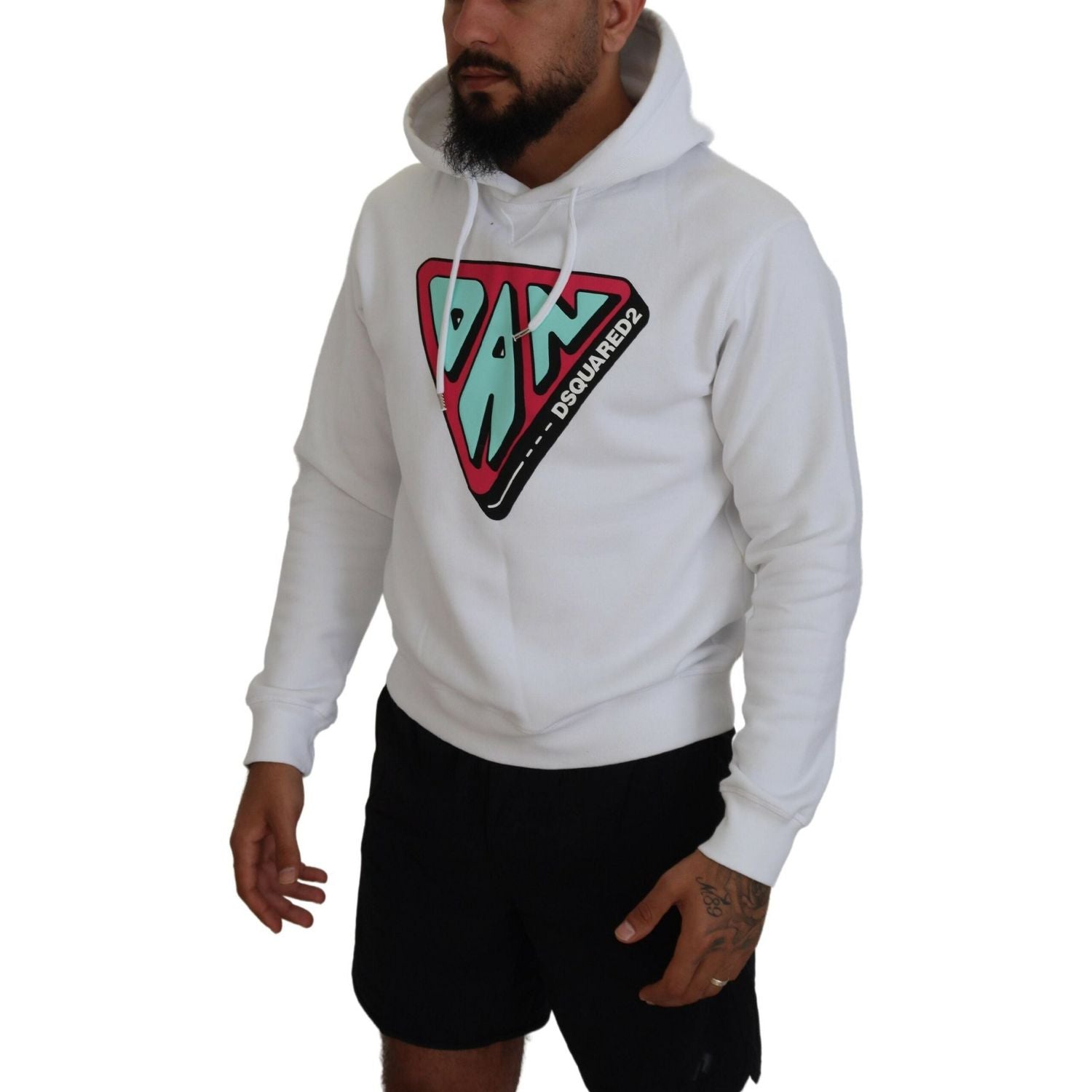 سترة صوفية مطبوعة بغطاء رأس من القطن باللون الأبيض من Dsquared²