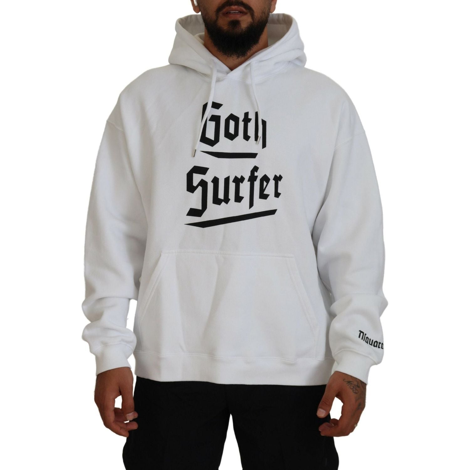 سترة رجالية مطبوعة بغطاء رأس من القطن الأبيض من Dsquared²