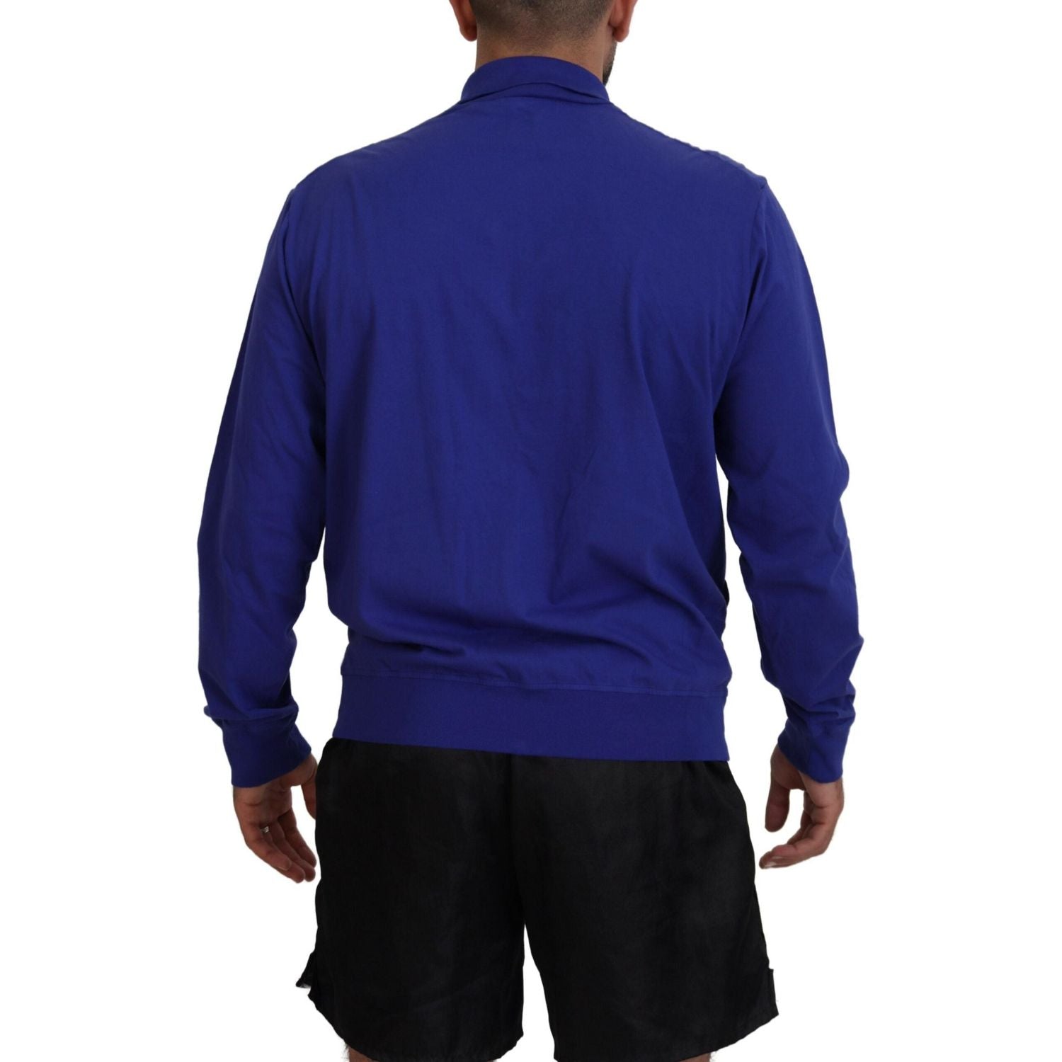 سترة رجالية من Dsquared² بسحاب كامل وياقة مطبوعة من القطن باللون الأزرق