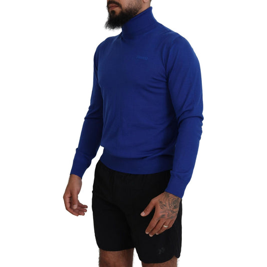 Dsquared² Blue Logo Print Long Sleeves Turtle Neck Sweater Dsquared² Midnight Blue