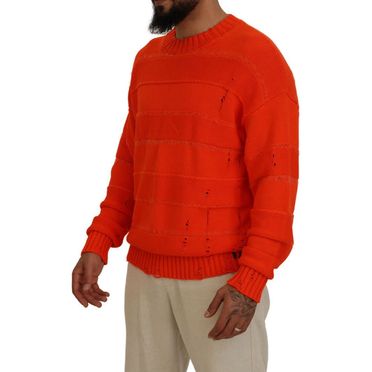 Dsquared² Orange Cotton Long Sleeves Men Pullover Sweater Dsquared² Firebrick