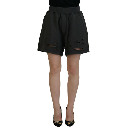Dsquared² Black Cotton Mid Waist Tattered Tapered Shorts Dsquared² Rosy Brown