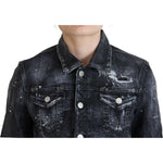 Dsquared² Gray Washed Cotton Distressed Denim Jacket