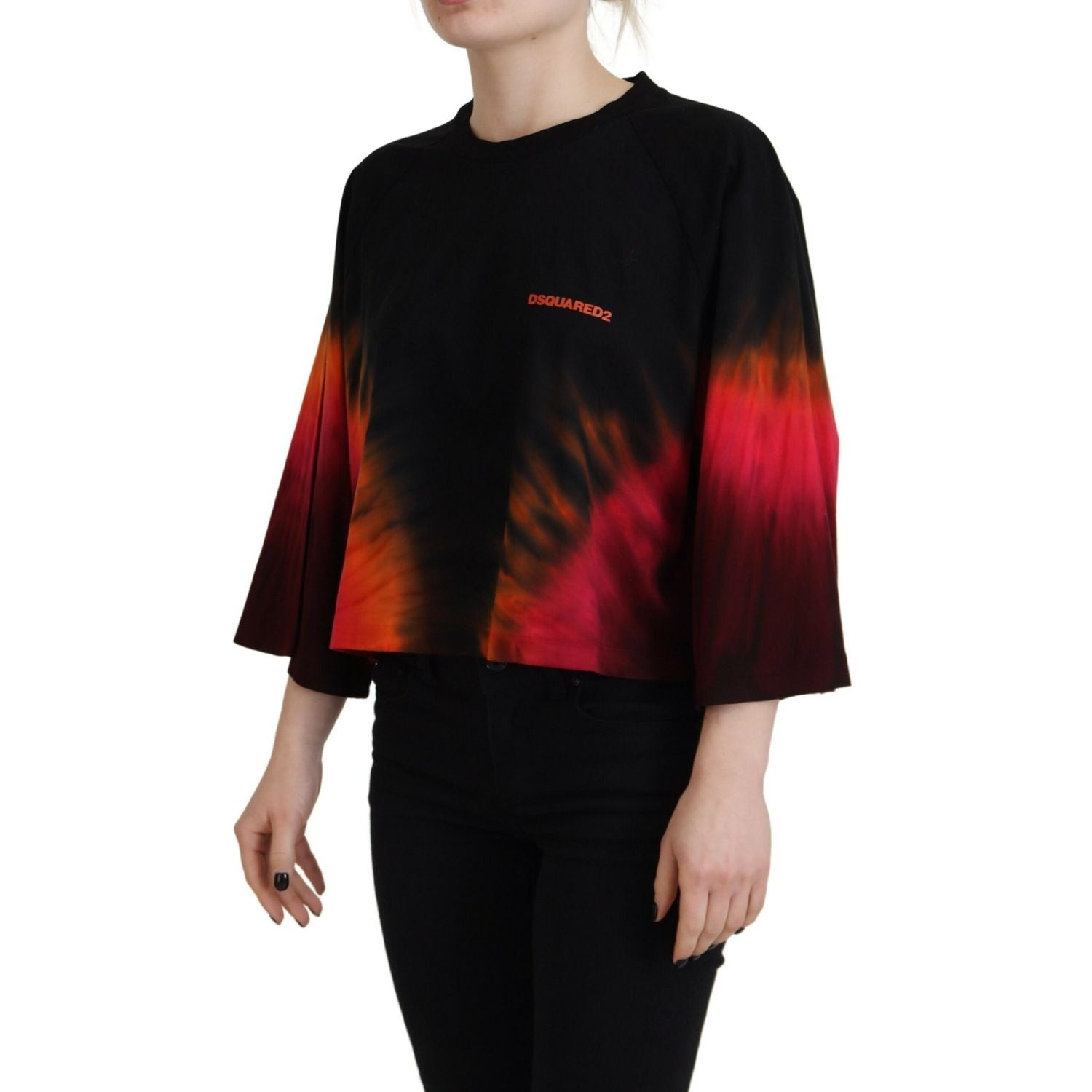 Dsquared² Black Cotton Tie Dye Crew Neck Casual Top
