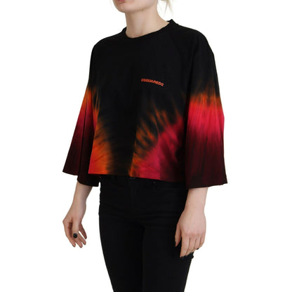 Dsquared² Black Cotton Tie Dye Crew Neck Casual Top