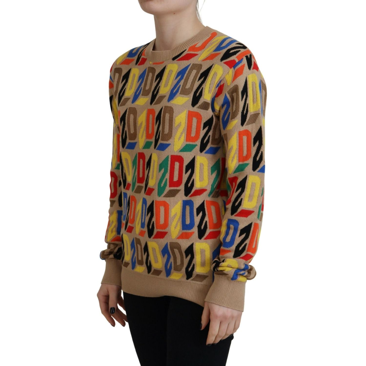 Dsquared² Brown Cotton Long Sleeve Crew Neck Printed Sweater