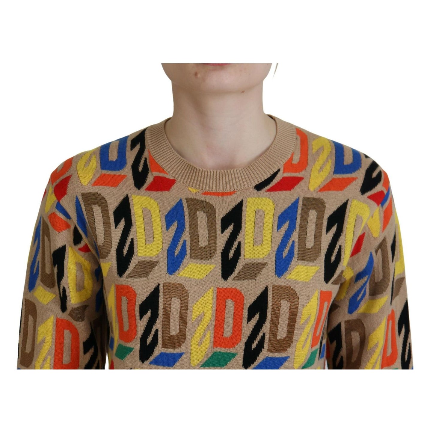Dsquared² Brown Cotton Long Sleeve Crew Neck Printed Sweater