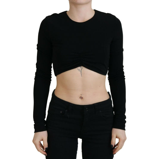 Dsquared² Black Viscose Cropped Round Neck Long Sleeves Top Dsquared² Tan