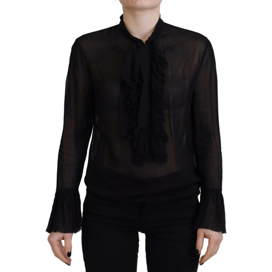 Dsquared² Black Viscose Long Sleeves See Through Blouse Top Dsquared² Black