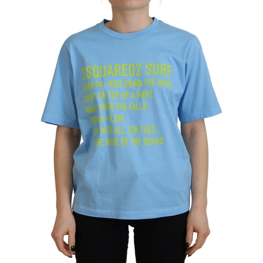 Dsquared² Blue Logo Print Cotton Crewneck Short Sleeve T-shirt Dsquared² Cadet Blue