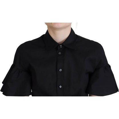 Dsquared² Black Collared Button Down Short Sleeve Cropped Top