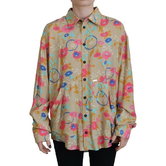 Dsquared² Beige Floral Collared Button Down Long Sleeves Shirt Dsquared² Rosy Brown