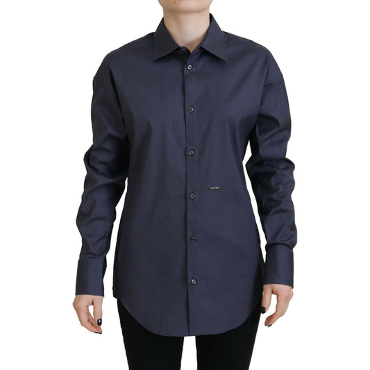 Dsquared² Navy Blue Cotton Button Down Collared Shirt Top Dsquared² Dark Slate Gray