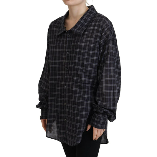 Dsquared² Black Checkered Collared Button Long Sleeves Shirt Dsquared² Black