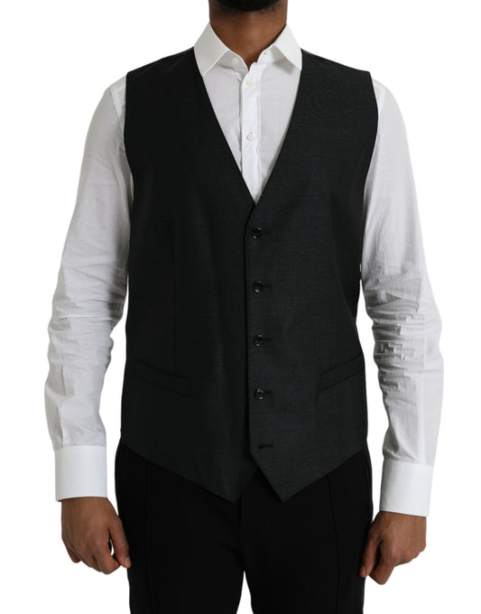 Dolce & Gabbana Black Wool Waistcoat Dress Formal Vest Dolce & Gabbana Black