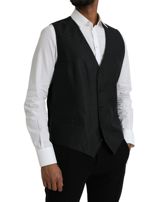 Dolce & Gabbana Black Wool Waistcoat Dress Formal Vest Dolce & Gabbana Black