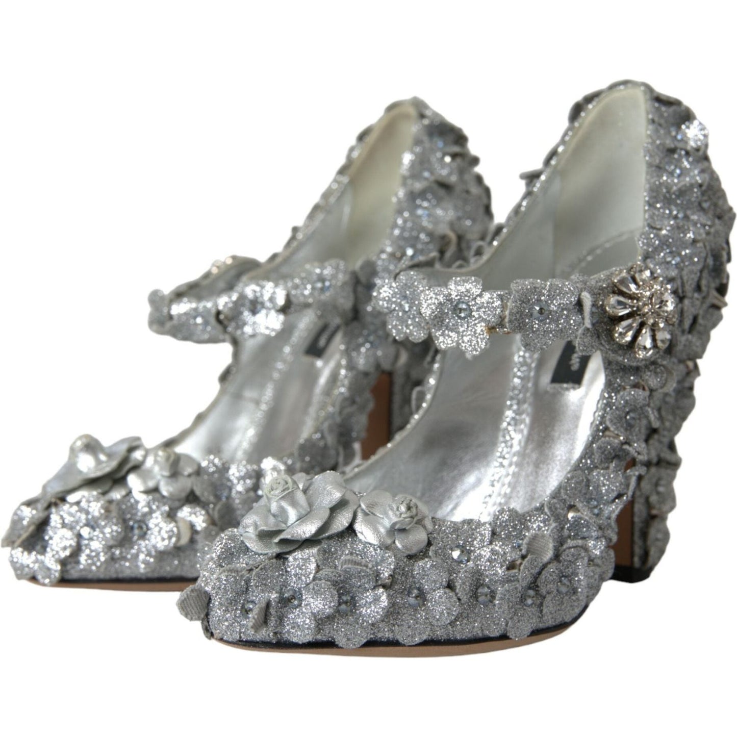 Dolce & Gabbana Silver Floral Crystal Mary Jane Pumps Shoes LA10725-36