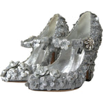 Dolce & Gabbana Silver Floral Crystal Mary Jane Pumps Shoes LA10725-36